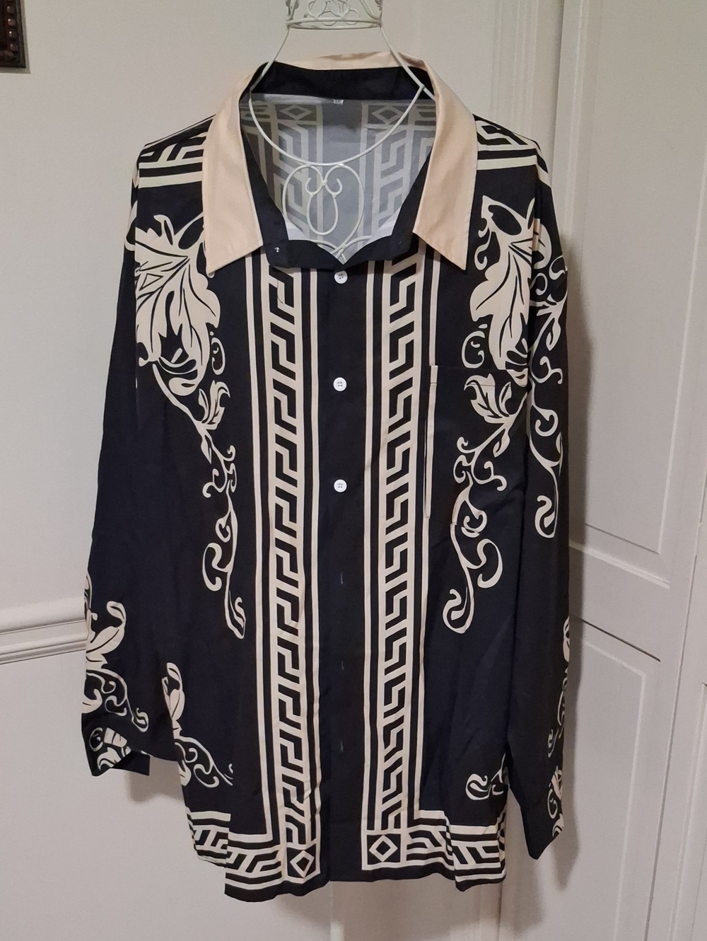 Black & Cream Printed Lightweight Button-Up Shirt Jacket - Unbranded